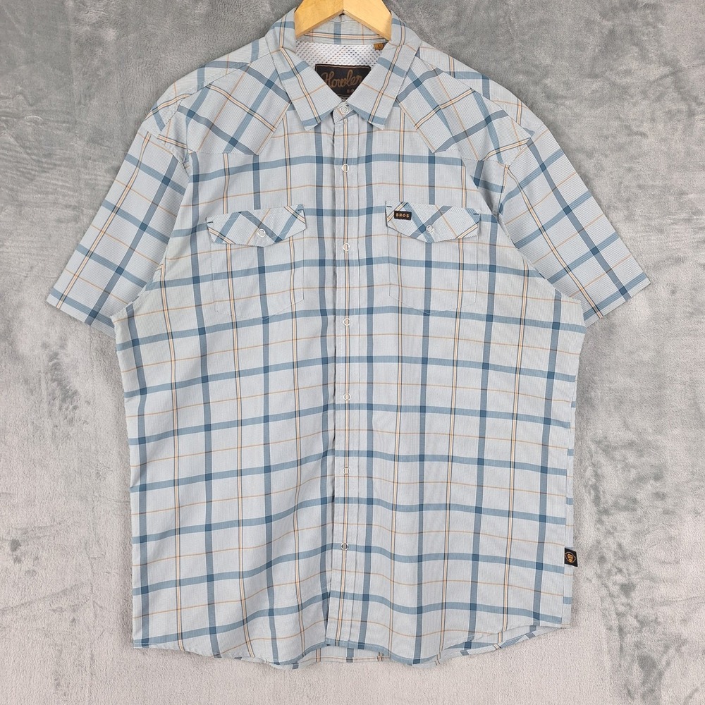 Howler Bros Shirt Mens Large Blue Snap Western Plaid Cowboy Ranch Rodeo Gaucho